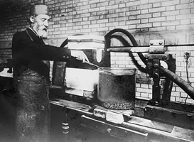 Henri Moissan making diamonds in case hardening machine