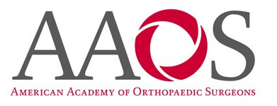 AAOS logo with large grey letters 'AAOS', red circular motif in the 'O', and 'American Academy of Orthopaedic Surgeons' below in red capitals.